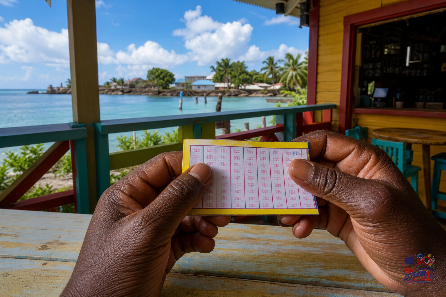 Manos sosteniendo un boleto de lotería, con enfoque nítido en el ticket y sin elementos distractores.