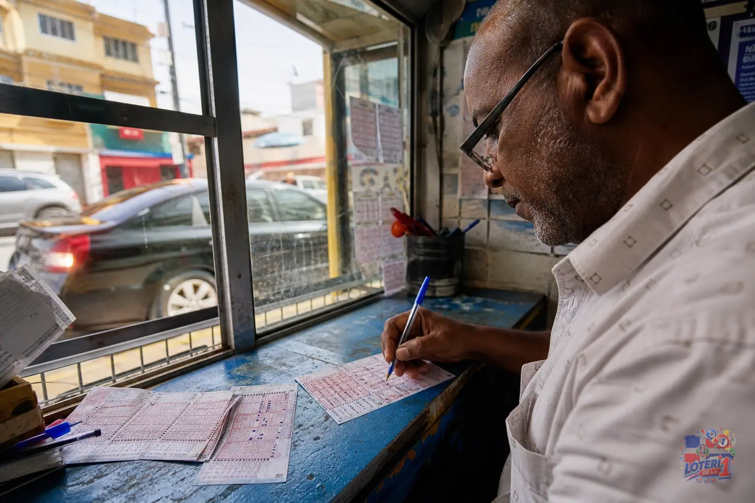 Pantalla de banca y cuaderno con registros de resultados para analizar rachas sin revelar números legibles