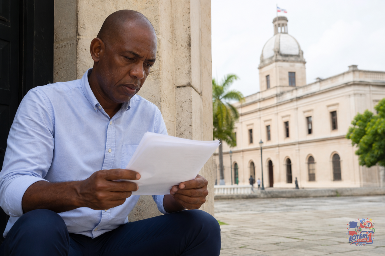 Persona revisando documentos oficiales sobre la regulación de bancas de apuestas en República Dominicana.