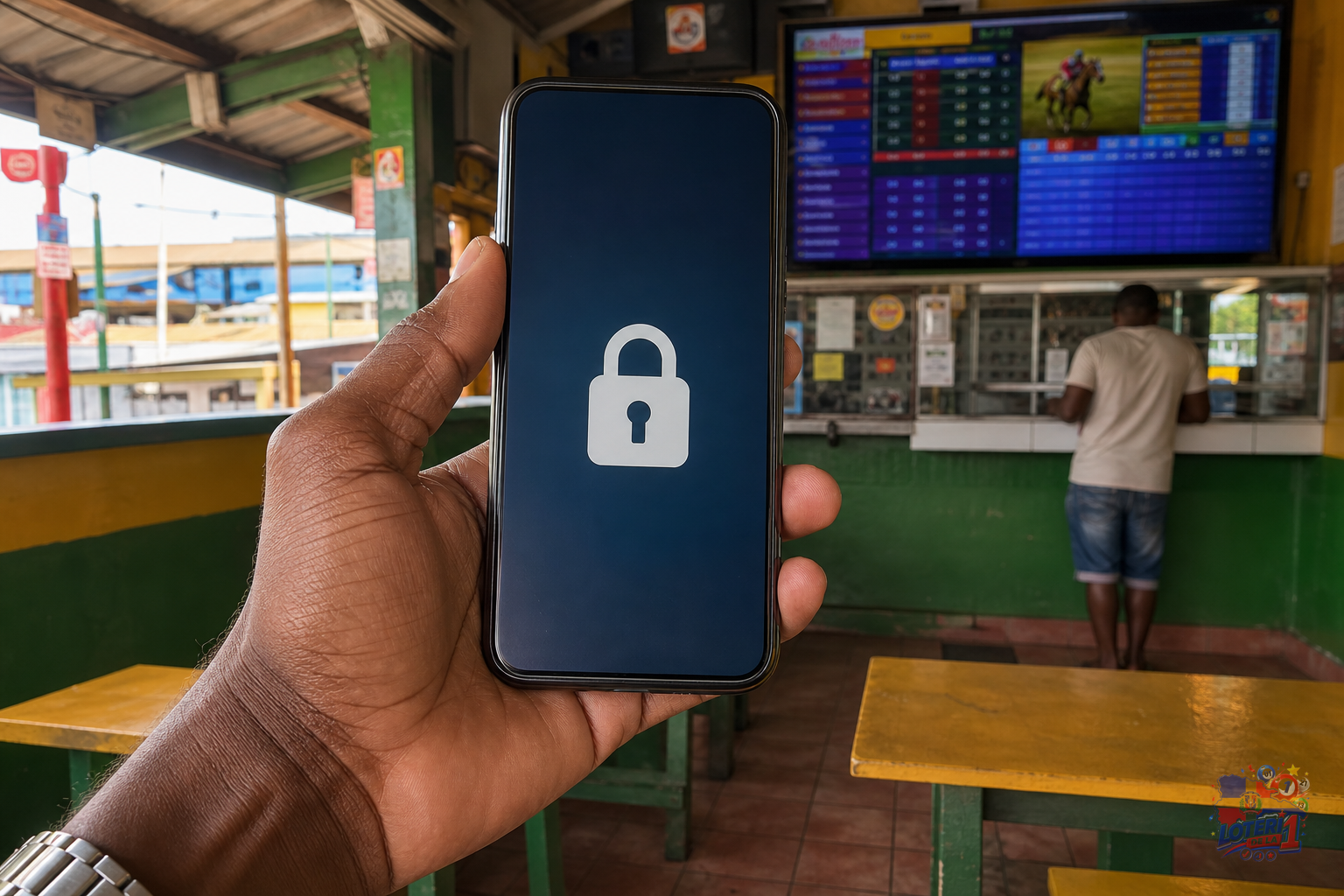 Una mano sosteniendo un smartphone con un icono de candado en la pantalla, simbolizando el bloqueo de sitios de apuestas.
